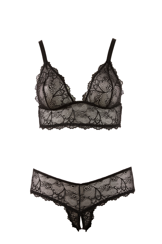 Cottelli Collection Zwart kanten lingerie setje XXXL