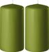 Enlightening Candles 2x bougies cylindriques vert olive/bougies tronquées 6 x 8 cm 27 heures de combustion - Bougies inodores vert olive