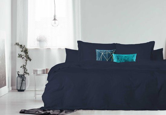 Elegance Dekbedovertrek - 140x200/220 - Uni Percal katoen - Met Bies - dark blue