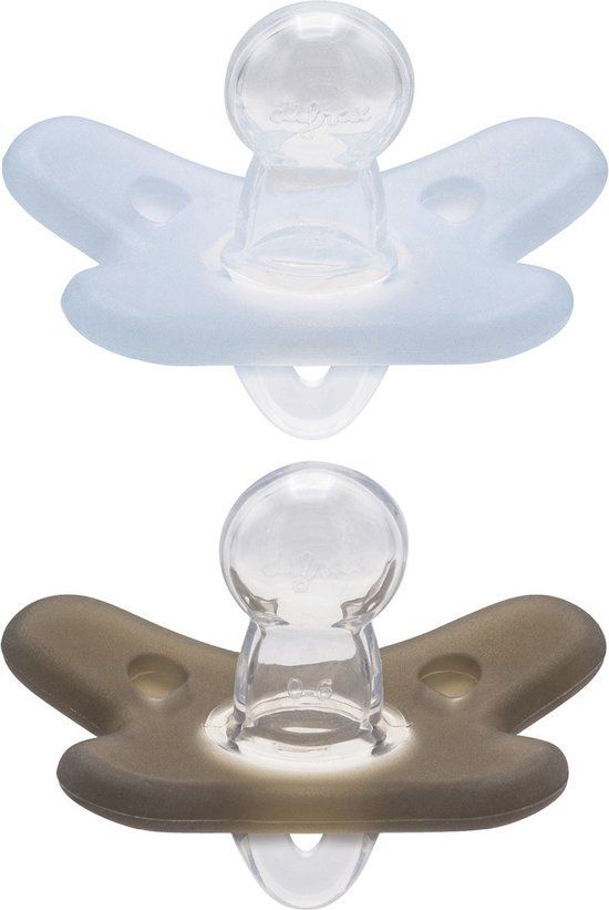 Difrax Fopspeen Natural Siliconen Blauw/Bruin 6-12 maanden - 2 stuks