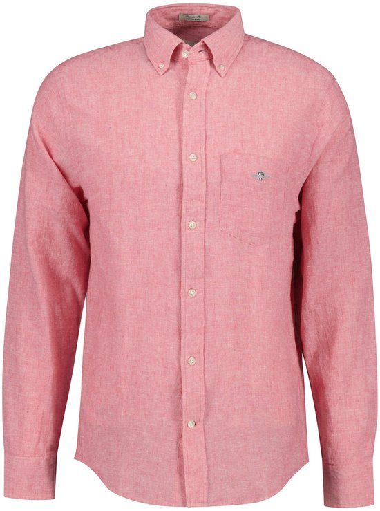 GANT Overhemd Linnen Roze Borstzak Lange Mouw Regular Fit 4XL