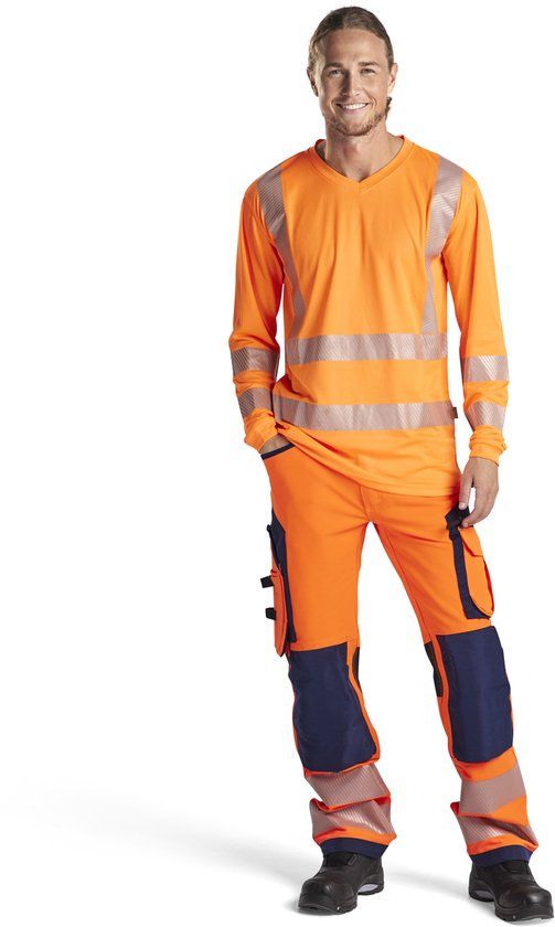 Blåkläder High Vis werkbroek met 4-weg stretch zonder spijkerzakken 1197-1642 - High Vis Oranje/Marineblauw - C48