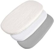 Medi Partners Hoeslaken voor reiswieg, 86 x 40 cm, 3 stuks, matras, wieg, cododo, kinderwagen, 100% mousseline, ovaal, hoeslaken voor matras (beige-wit-grijs)