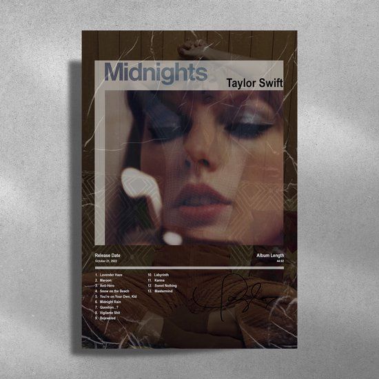 Luxe poster Taylor Swift - Midnights - Metalen Poster 30x40cm - Album Cover - Fan Merchandise