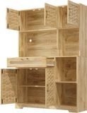 MODFU Hochschrank voor Woonkamer, Keuken en Eetkamer (120x40x180 cm), MDF-deuren met Geweven Structuur, Schenken met LED-verlichting en Lades, Staande Vitrine