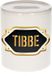 Bellatio Decorations Tibbe Spaarpot - Wit - Goud/Zwart Embleem - 8 x 9 cm - Keramiek - Afsluitdop