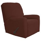 Easy-Going Recliner Stretch Sofa Slipcover Sofa Cover 4-Pieces Furniture Protector Couch Soft with Elastic Bottom Spandex Jacquard Fabric Small Checks(Recliner,Coffee) Large