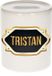 Bellatio Decorations Shoppartners Bv Spaarpot met voornaam Tristan - wit - met goud/zwart embleem - 8 x 9 cm - keramiek - met afsluitdop - cadeau verjaardag