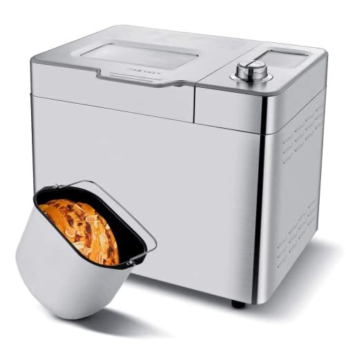 Nictemaw Automatische broodbakmachine, 550 watt, 25 bakprogramma's, automatische ingrediëntenbox, 3 broodmaten en bakkleuren, 13 uur automatische timerfunctie, zilver