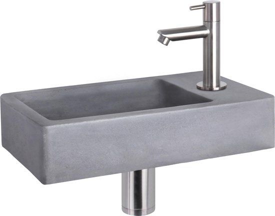 Differnz Force Fonteinset - Wasbak Beton - Donkergrijs - 40x22x8cm - Incl. Kraan