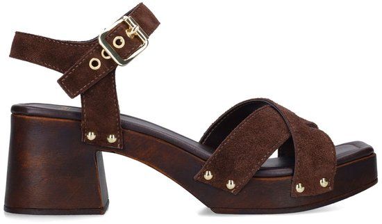 Manfield - Dames - Bruine suède sandalen met hak - Maat 39