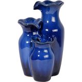 dobar® Kleine kamerfontein met pomp in amforendesign, drie niveaus, decoratieve waterval van keramiek, voor binnen, 14 x 12,5 x 22 cm, donkerblauw