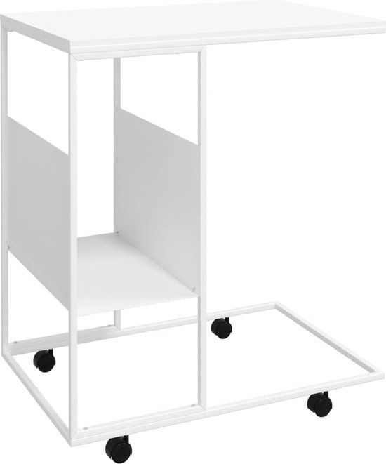 vidaXL Bijzettafel met Wieltjes - 55x36x63,5 cm - Wit