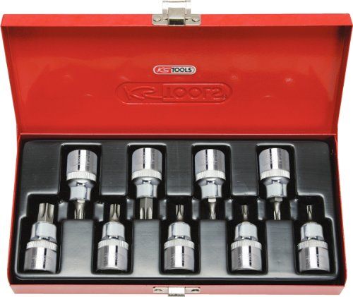 KS Tools 1/2" CHROMEplus Bit-dopsleutelset Torx, met boring, 9-dlg, TB20-TB60
