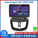 Awesafe 10.1 Inch IPS Autoradio - Geschikt Voor Peugeot 207 2006-2015 - Android 15 - 2GB RAM + 64GB ROM - Draadloos CarPlay & Android Auto - Bluetooth & WiFi - GPS Navigatie - Touchscreen