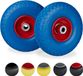 Merkloos 2x steekwagenwiel blauw-rood - rubberband - bolderkar - 100 kg - stalen velg