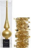Decoris Kaemingk B.V. Kerstversiering glazen piek mat 26 cm en sterren folieslingers pakket goud van 3x stuks