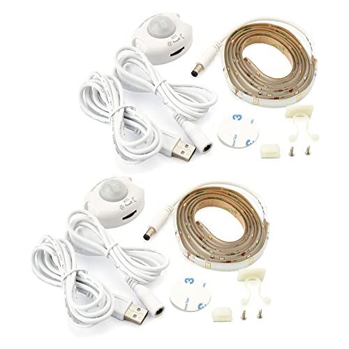 NCC-Licht 2 x LED-sensor USB Strip nachtlampset 1,2 m warm wit 3000 K 2,4 W IP44 met bewegingsmelder