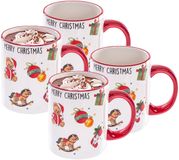 CM Kerst mok - 4x - Merry Christmas - 300 ml - keramiek - in doosje - koffiemok - cadeau - kerstbeker - theemok