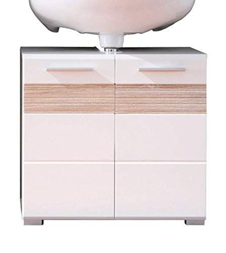 trendteam smart living Badkamer wastafelonderkast Mezzo - 60 x 56 x 34 cm - wit hoogglans/eiken ruw gezaagd licht groefstructuur (Nb.)