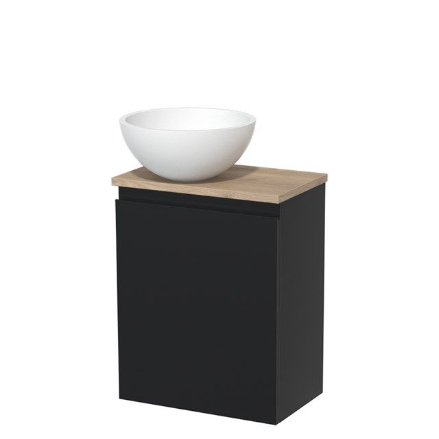Maxaro Toiletmeubel met Waskom Solid Surface Modulo Mat Zwart Greeploos 41 cm Lichtbruin Eiken Blad