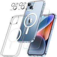 Phonillico® Case for iPhone 15 with 2 Tempered Glass Screen Protectors and 2 Camera Protectors - Integrated Magnetic Ring