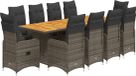 vidaXL Bistroset 11-delig met Kussens, Poly Rattan, Grijs
