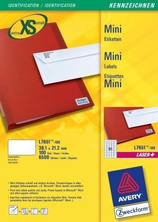 Avery L7651-100 - Printeretiketten - wit