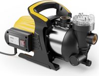 Wiltec tuinpomp, 1200 W, met roestvrijstalen pompbehuizing, 3800 liter per uur, waterpomp met voorfilter, irrigatiepomp met draaghandvat, geschikt voor vijvers, regenwateropvang, putten en reservoirs