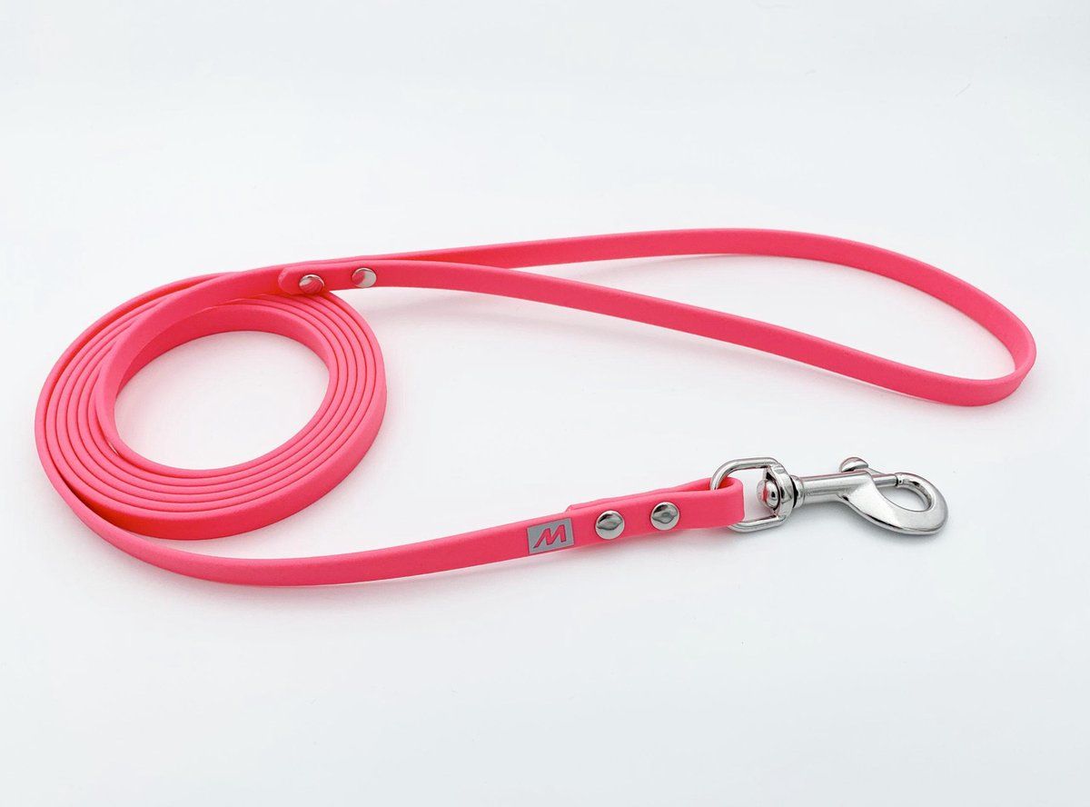 BIOTHANE Miqdi hondenriem - neon roze - 9 mm breed - 5 meter lang - met handvat