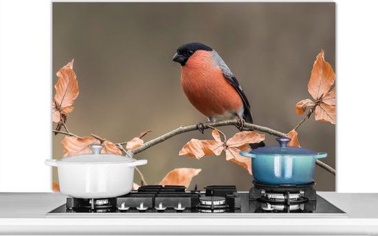 KitchenYeah Spatscherm keuken 100x65 cm - Vogel - Bladeren - Herfst - Aluminium
