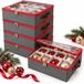 Merkloos Relaxdays Kerstballen opbergbox - set van 4 - voor elk 16 ballen - grijs-rood
