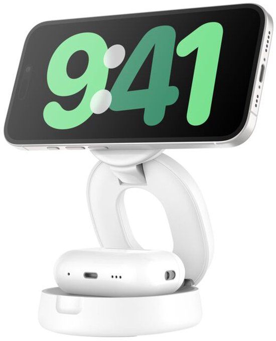 Belkin BoostCharge Pro 2-in-1 Verstelbare Magnetische Laadstandaard Qi2 15W – Wit