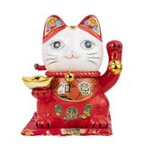 lachineuse Japanse geluks- en welvaarskat, rood Maneki Neko | Japanse kattenspaarpot - Japanse geluksbrengerfiguur - porselein - decoratie-idee Japan Azië - geluk, rijkdom, welvaart