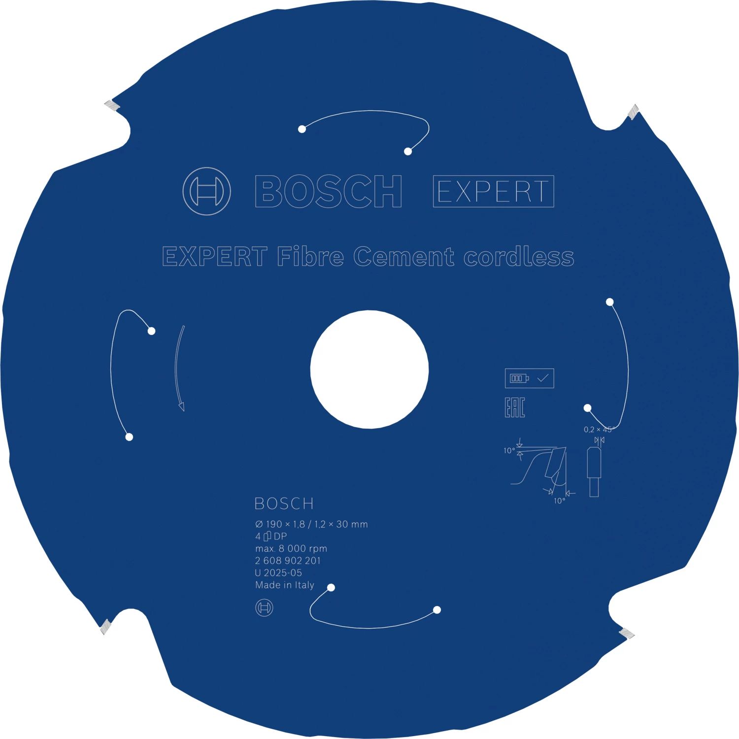 Bosch Accessoires EXPERT Fibre Cement cordless-Cirkelzaagblad | 190 x 1,8/1,2 x 30 mm | T4 - 2608902201