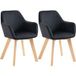 Chaises de salle à manger, set de 2, design moderne, aspect velours, bois d'hévéa, 54x57x80 cm, noir