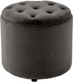 CLP Pantin - Pouf rond avec rangement - Chesterfield - Velours - gris