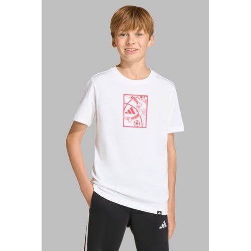 adidas Sportswear T-shirt wit Jongens/Meisjes Katoen Ronde hals Printopdruk - maat 140