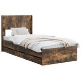 vidaXL Bedframe met opbergruimte en hoofdbord met lade Gerookt eiken