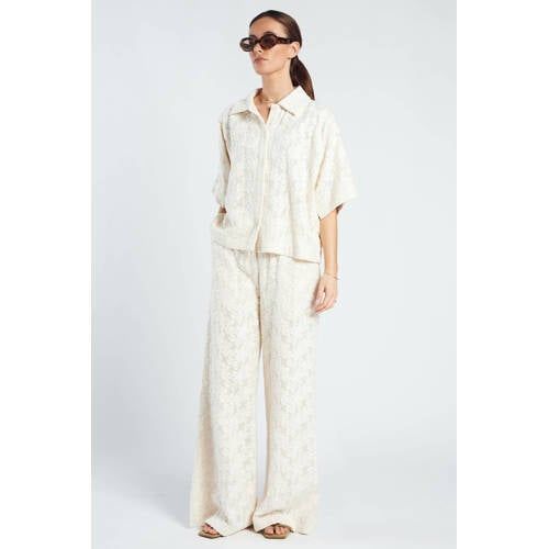 Spooq the label wide leg high waist gebloemde broek ecru
