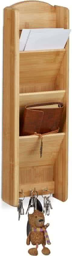 Relaxdays sleutelhouder bamboe sleutelrekje en organizer met memobord hout