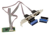 KALEA-INFORMATIQUE Mini PCIe-kaart met 2 seriële RS422 RS485 DB9-poorten met EXAR XR17V352-chipset, geleverd met adapters voor draadmontage.