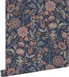 ESTAHome Behang Vintage Bloemen Donkerblauw en Terracotta Bruin - 53 cm x 10.05 m