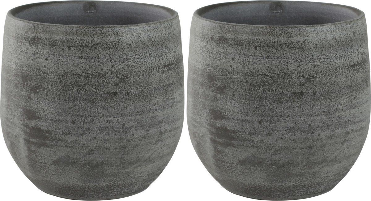 Steege Set van 2x plantenpotten - Modern design - mystic grijs - Dia 22 cm