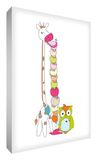 Little Helper Girice1216-12G Feel Good Art wandversiering van sterk canvas in moderne illustratieve stijl - de heer Giraffe en de heer Uil eten een ijs, 40 x 30 cm