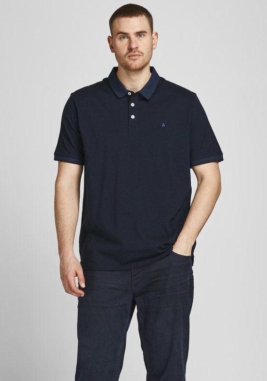 JACK&JONES PLUS JJEPAULOS POLO SS NOOS PLS Heren Poloshirt - Blauw - Katoen - EU4XL