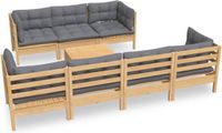 vidaXL 8-delige loungeset met grijze kussens massief grenenhout