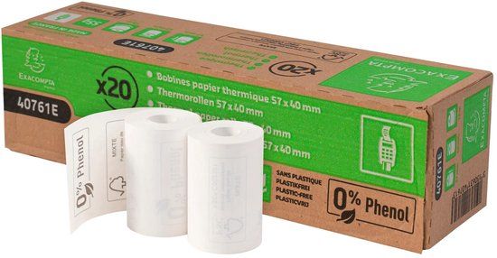Exacompta Thermische Kassarollen - 57x40 mm - Fenol vrij - 18 meter - 20 stuks
