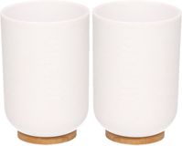 Sans marque Porte-gobelet/brosse à dents pour salle de bain - 2x - blanc - plastique/bambou - 11 cm