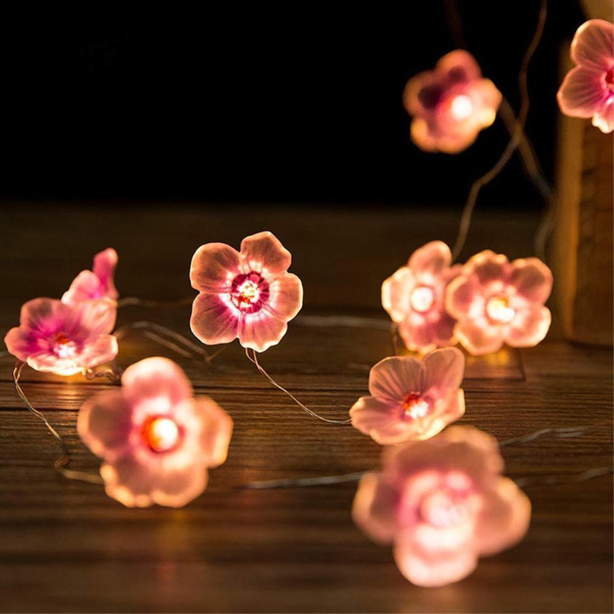 Telestore licht snoer lichtslinger - lampjes - roze bloemen blossom - sfeerverlichting - feestverlichting - Multi colour - 20 led lampjes op battterij - 2 meter